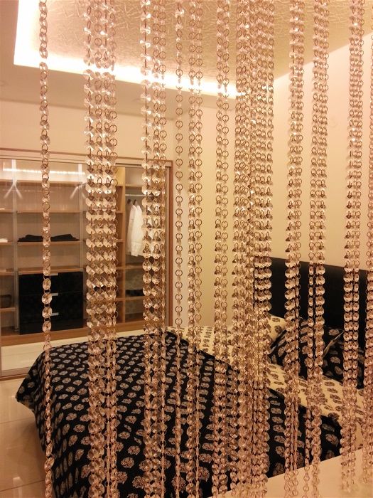 beaded curtai, bead screen, customized interiors, room divider